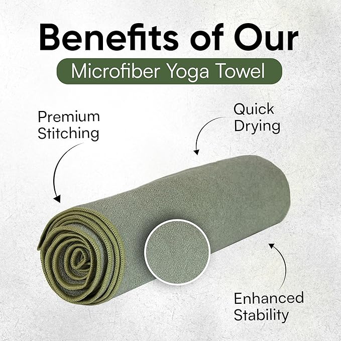 Yoga Mat Towel - Double Sided Microfiber Yoga Towel - Sweat Absorbent Non Slip Hot Yoga Towel - Lightweight, Quick Drying Pilates Mat Towel - 73" x 26", Sage