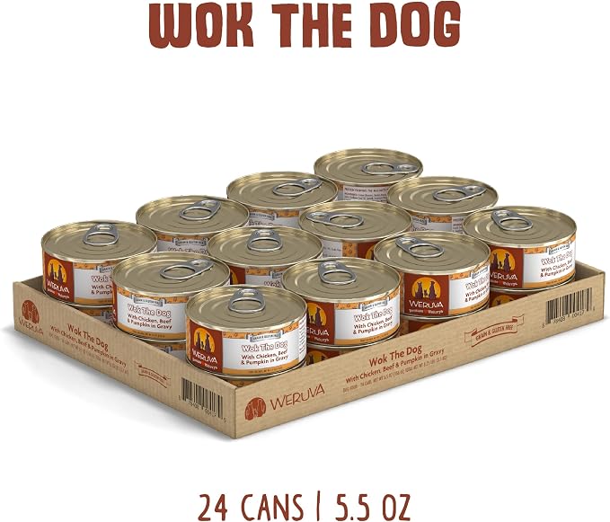 Weruva Classic Dog Food, Wok The Dog with Chicken, Beef & Pumpkin in Gravy, 5.5oz Can (Pack of 24)