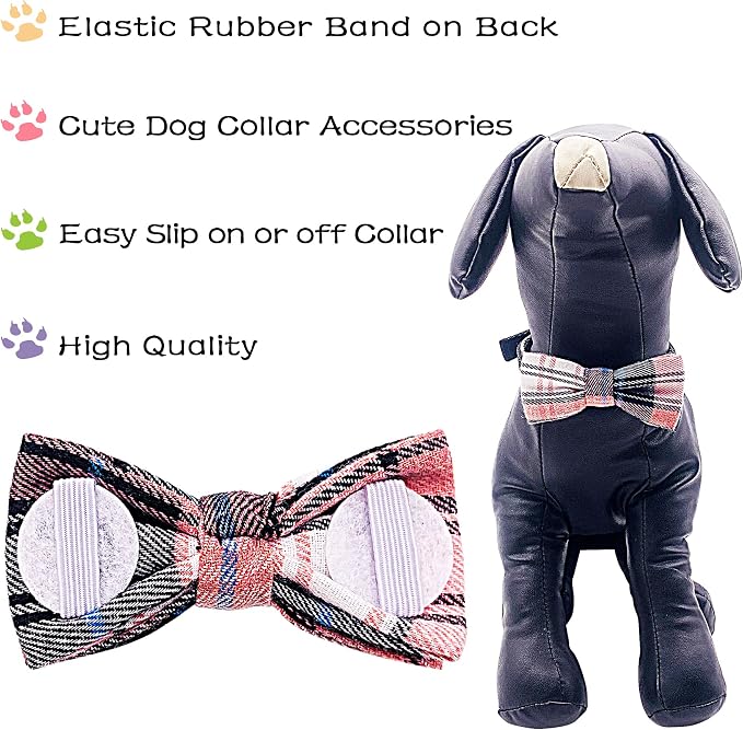 PET SHOW 8 Pack Dog Bowties Plaid for Small Dogs Slide on Collar