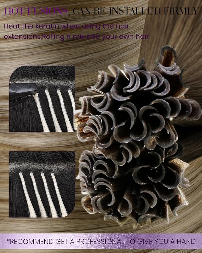 LaaVoo U Tip Hair Extensions Human Hair Dark Brown Ombre Light Brown Mix Blonde Ktip Human Hair Extensions 14 Inch 50g 50s