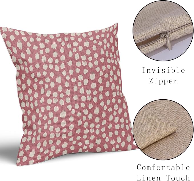 Sweetshow Pink Cream Dots Pillow Covers 20x20 Set of 2 Boho Design Polka Dot Throw Pillows Modern Trendy Print Outdoor Decorative Pillowcase Square Linen Cushion Cases Decor for Sofa Couch Bed