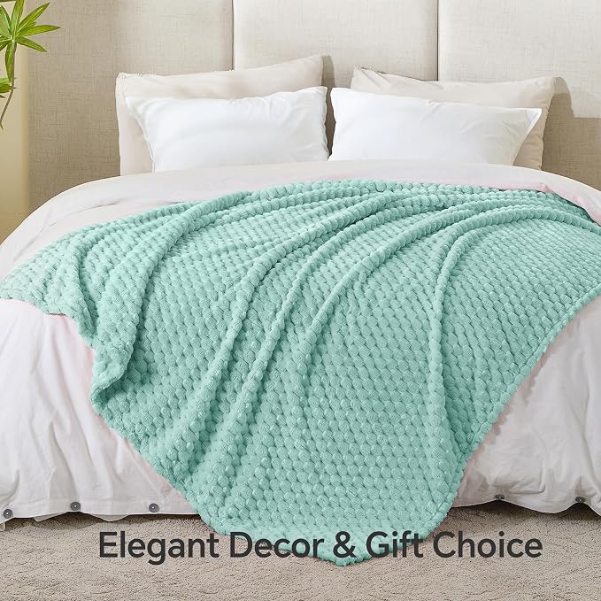 BEDELITE Haze Blue Twin Blanket for Couch, Soft Cozy Gifts for Women, 60*80 | 3D Jacquard Decorative Fleece Blanket, Super Soft Plush Throws, Cute Birthday Gift for Women & Men, Suitable for All Seasons