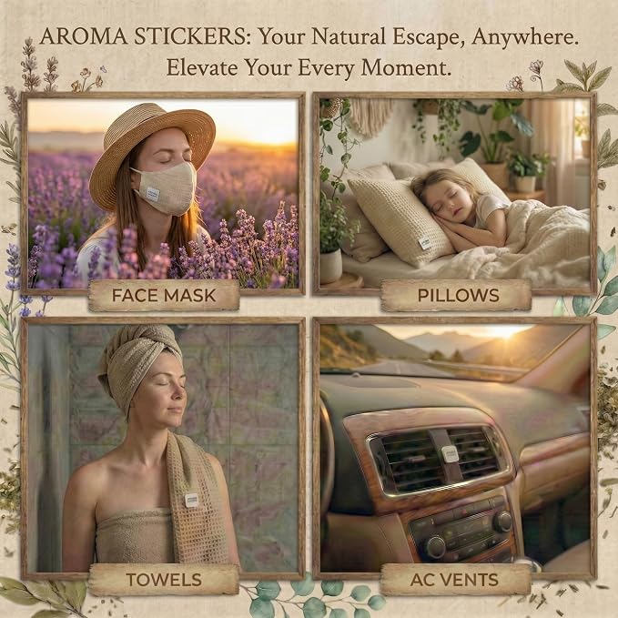 AROMA STICKERS® Original Blend Refresh Edition- 100% Natural Essential Oil Scented Mask Stickers for Face Mask & Pillow (12 Stickers/pc) -Personal Aroma/Relaxing (Pack of 1)