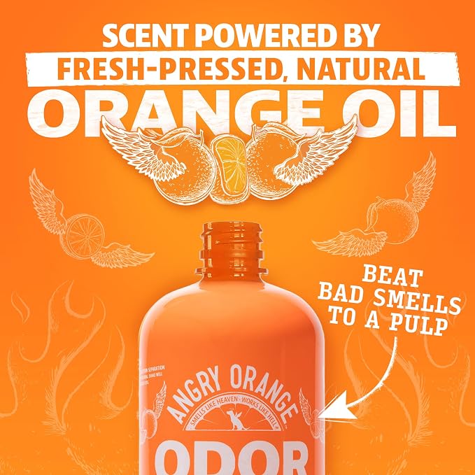 ANGRY ORANGE Pet Odor Eliminator for Dog and Cat Urine, Carpet Stains, and Strong Smells – NEW Orange Rush Scent – Citrus Cleaner with Natural Orange Oil – 24 oz