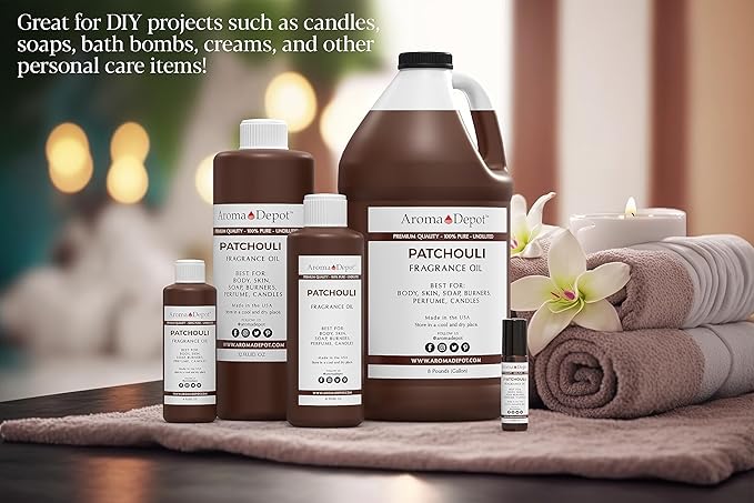 Aroma Depot Patchouli 8 oz Fragrance Oil I Perfume I Skin Oil I Scented Oil. DIY Projects Such as Candles, Bath Bombs, Body Butters, Creams & Lotions. Few Drops in The Diffuser, Burners, or Warmers.