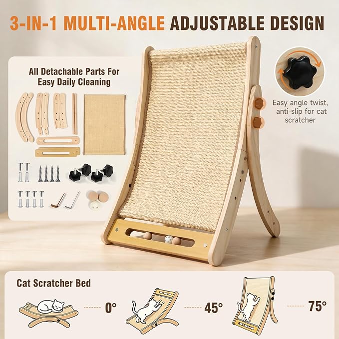 Large Sisal Cat Scratcher Bed, Sisal Cat Scratcher for Indoor Cats | Adjustable Cat Scratcher, dense sisal surface, built-in ball toy, draw cats to scratch, guard home furniture well