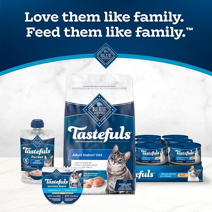 Blue Buffalo Tastefuls Variety Pack Paté Wet Cat Food, 5.5 oz, 24 ct | Chicken, Turkey & Chicken, Ocean Fish & Tuna Entrées (8 of Each), Paté Style