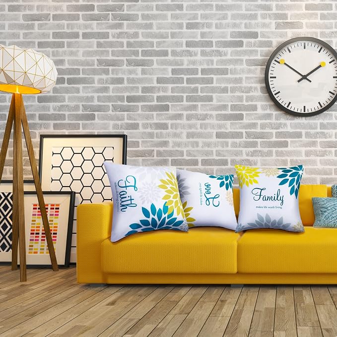 Tatuo 4 Pcs Flower Pillow Covers Square 18 x 18 Inch Blue Series | Pillow Cushion Cases for Sofa Bed, Family Faith Hope Love Words, Decorative Flower Pattern, Living Room Home Decor