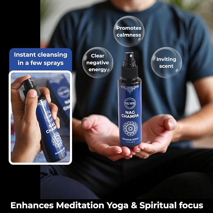 Nag Champa Aura Spray Made with Natural Nag Champa Oil - Essential Oil Air Freshener and Natural Room Spray - Safe On Body and Linen for Spiritual Smudge Rituals