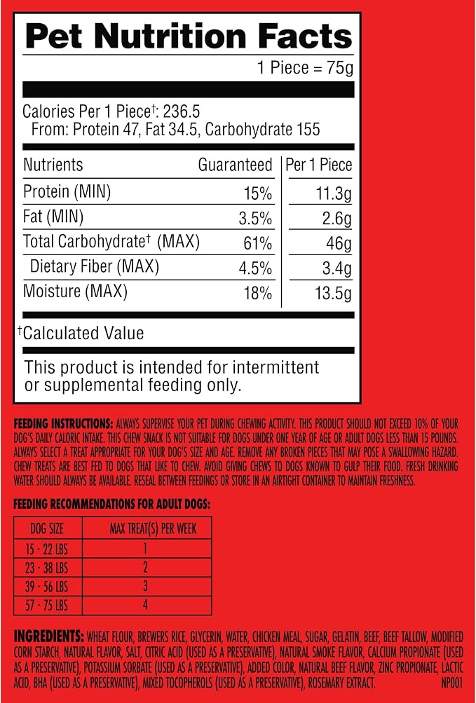 Milk-Bone Comfort Chews, Unique Chewy Texture & Real Beef, 15 Dog Chews | 5 (3-count) bags, For dogs 15-75 lbs., Rawhide-free dog chews, Made with real beef