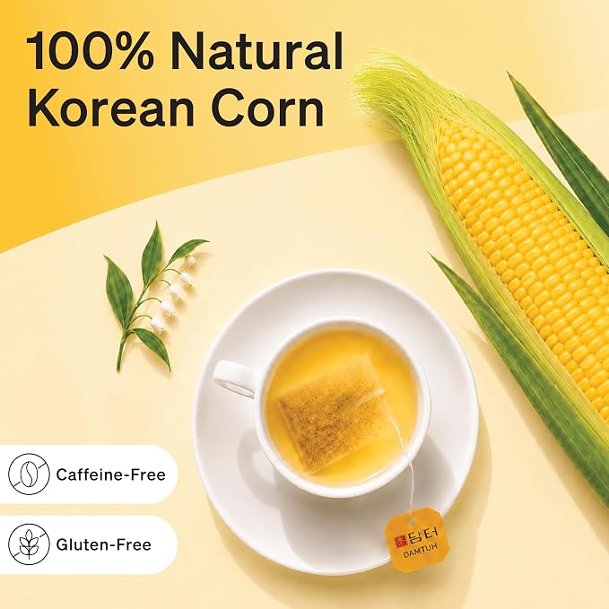 Damtuh Korean Corn Silk Tea, Corn Tea Bags, Caffeine-Free Herbal Tea, 50 Bags