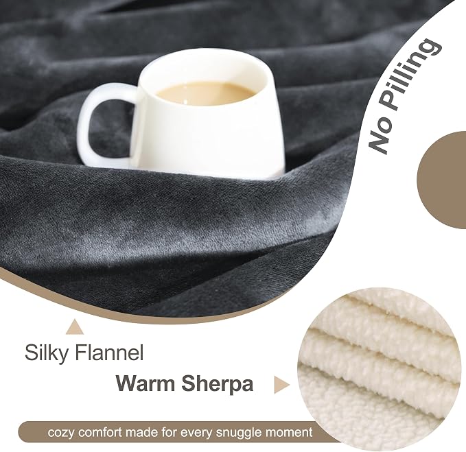 gogobunny Waterproof Bed Blanket, Reversible Sherpa Fleece Throw Blanket for Dog Puppy Cat, Furniture Cover Protects Bed Couch Sofa from Liquid Pee and Pet Fur (Dark Grey, 25x35 inches)