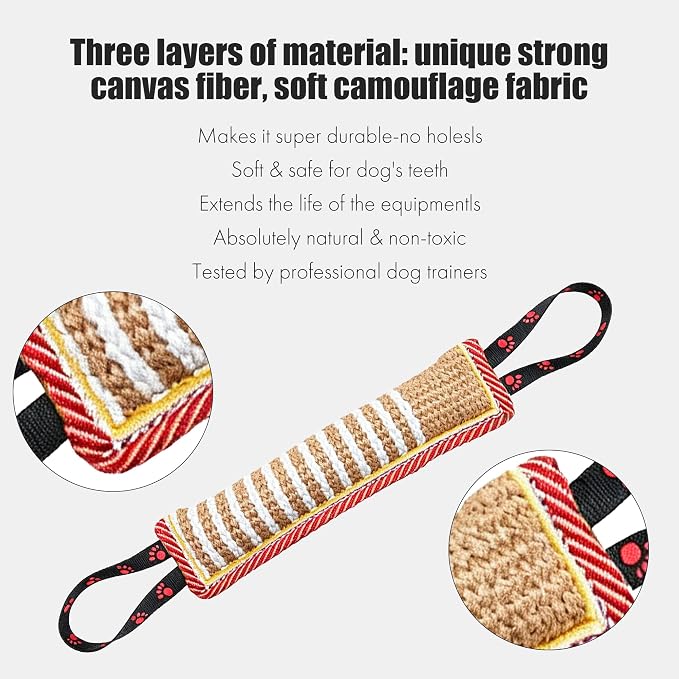 Tug Toy with 2 Strong Handles, Durable Pillow Pull Toy for Aggressive Chewers, Interactive Bite Training Tug of War Toy for Puppies and Medium to Large Dogs (Lacy Footprints)