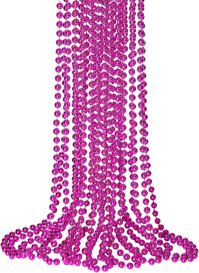 SHAOQINLIN 12 PCS Breast Cancer Awareness Beads Necklaces, Hot Pink Bead Necklace, 33" Breast Cancer Awareness Beads Accessories for Parade Supplies