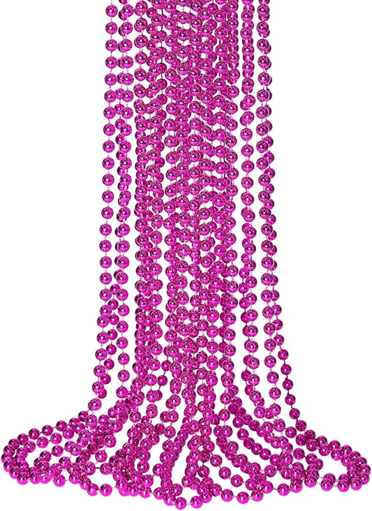 SHAOQINLIN 12 PCS Breast Cancer Awareness Beads Necklaces, Hot Pink Bead Necklace, 33" Breast Cancer Awareness Beads Accessories for Parade Supplies