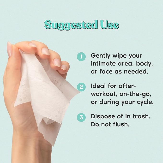 Her Fantasy Box | Everywhere Wipes – 100% Organic Cotton, Gentle & Refreshing, pH-Balanced, Fragrance-Free, Plant-Powered for Body, Face & Intimate Areas, Ideal for Sensitive Skin - 4 Pack, 60 Wipes