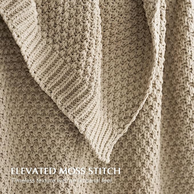 EVERGRACEHOME Chunky Chenille Knit Throw Blanket, 108x92, Sand Dune | Sculpted Moss Stitch, Chic Modern Farmhouse, All-Season Warmth, OEKO-TEX® Certified, Oversized King for Couch, Bed, Sofa