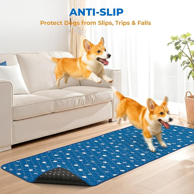 Fostanfly Non Slip Washable Dog Pee Pads, 24"x72" (2x6ft)-1 Pack, Blue | Reusable Puppy Pee Pads with Great Urine Absorption, Dog Mats for Whelping, Potty, Runner Rug for Hallway, Entryway, Bedroom