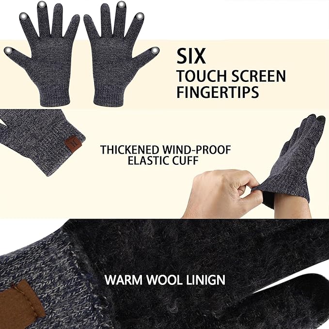 Winter Warm Beanie Hat Touchscreen Gloves Set, Soft Skull Cap Gloves Set for Men and Women with Warm Knit Fleece Lined
