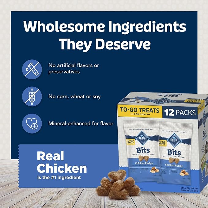Blue Buffalo Bits Chicken Training Treats, 1 oz, 12 ct | Real Chicken First, DHA for Cognitive Development, No Chicken By-Product Meals, Free from Red Dye 40