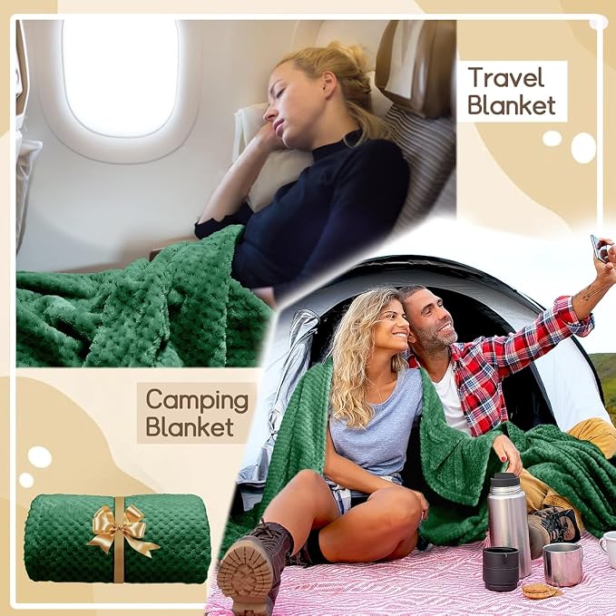 4 Pack Fleece Throw Blankets 50x60 Inches - Oeko-Tex Certified 100, 270 GSM Ultra Soft Plush for Bed, Couch and Cozy Gifts. 3D Waffle Texture, No Shedding No Pilling All Season (Green)