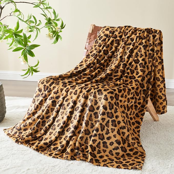 PLEASANT BOULEVARD | Leopard Throw Blanket Fleece, Premium Lightweight Cozy Warm Plush Microfiber Blanket for Couch Sofa and Bed (Dark Brown, Throw (50 x 60 inches))