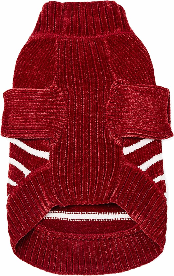 Blueberry Pet Cozy Soft Chenille Classy Striped Dog Sweater in Burgundy Red, Back Length 16", Pack of 1 Clothes for Dogs