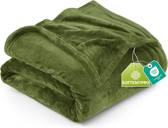 Utopia Bedding Ultra Soft Fleece Bed Blanket Queen Size Olive (90x90 Inch) | Microfiber Plush Warm Lightweight Breathable Cozy Blanket Anti-Static, All Season Use, Gift for Women and Men