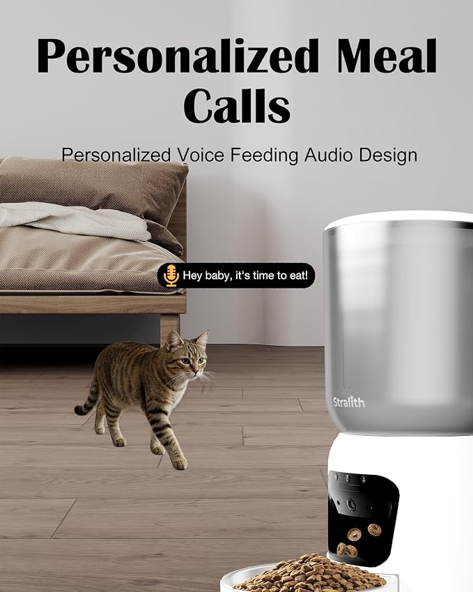 Automatic Cat Feeder with 2K Camera, 5G WiFi Smart Pet Food Dispenser for Cats & Small Dogs, 6L Large Capacity Timed Auto Feeder with App Control, Night Vision, 2-Way Audio & Detachable Design (White)