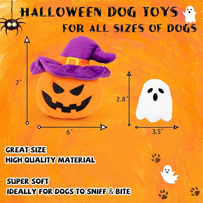 lilfrd Halloween Dog Toys, Pumpkin Ghost Hide & Seek Squeaky Toy