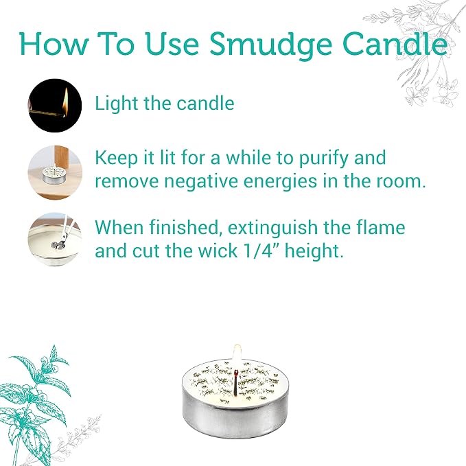 SOUL STICKS 12 Pack Little Smudgies Tealight Candles Smudge Candle for Cleansing House, Meditation, Chakra Healing | Made with Crystals and Herbs (White Sage & Eucalyptus)