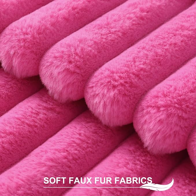 Pallene Faux Fur Decorative Throw Pillow Covers 20x20 Set of 2, Hot Pink | Luxury Plush Texture, Striped Design, Cozy Soft Touch, Modern Home Accent Decor for Couch, Sofa, Bed, Living Room