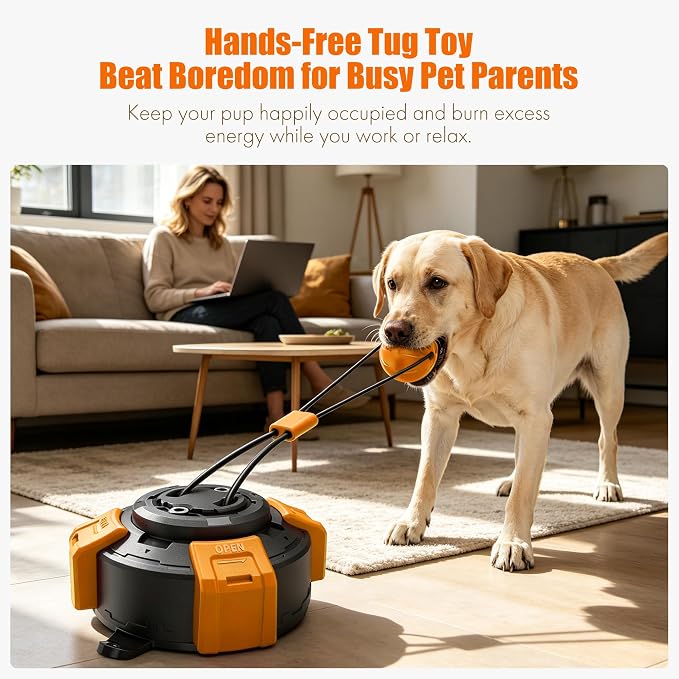 Suction Cup Dog Tug of War Toy for Aggressive Chewers, Interactive Self Play Chew, Puppy Teething Enrichment Puzzle for Mental Stimulation, Dogs Indoor Outdoor (Yellow)