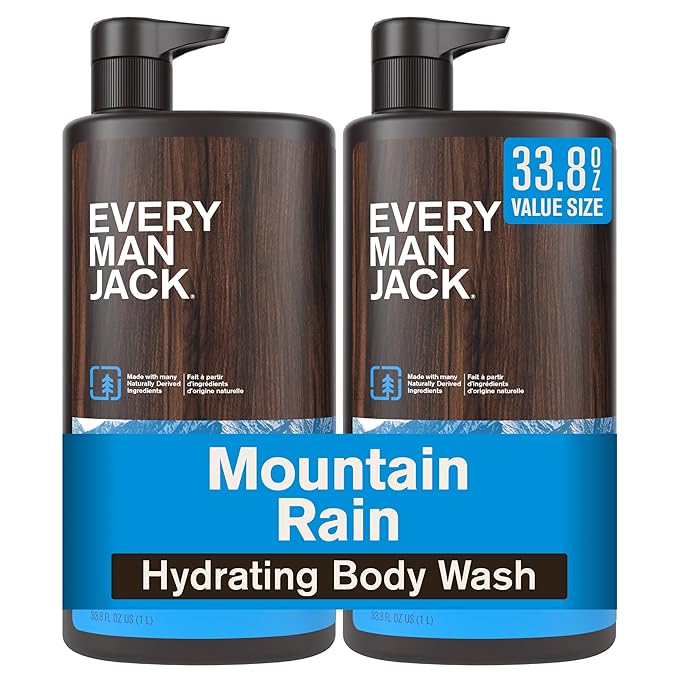 Every Man Jack Mountain Rain Mens Body Wash for All Skin Types - Cleanse, Hydrate, and Smell Great - Free of Parabens, Phtalates, and Dyes - 33.8 fl oz (2 Pack)