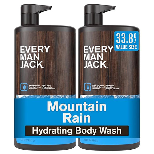 Every Man Jack Mountain Rain Mens Body Wash for All Skin Types - Cleanse, Hydrate, and Smell Great - Free of Parabens, Phtalates, and Dyes - 33.8 fl oz (2 Pack)