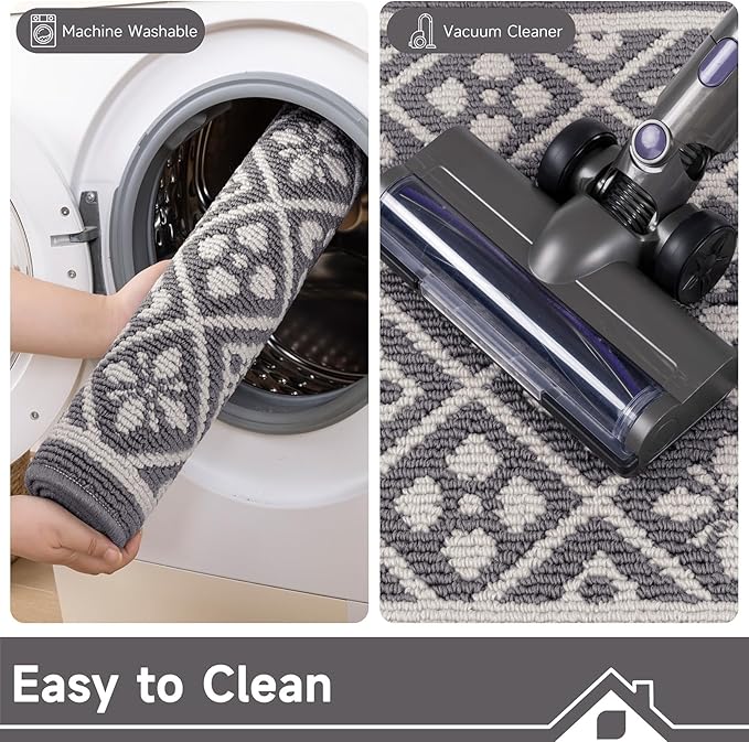 Ileading Hallway Runner Rug 2x6 ft,Washable Indoor Grey Carpet with Non Slip Rubber Backing,Low Pile Durable Kitchen Floor Mat for Laundry Entryway Door & High Traffic Areas