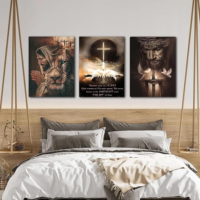 Fantasy Artists 3Pcs Jesus Wall Art, Christian Wall Decor for Biblical Room, Unframed Canvas Painting Prints, Religious Art Posters for Church Living Room Bathroom, 16" X 24"