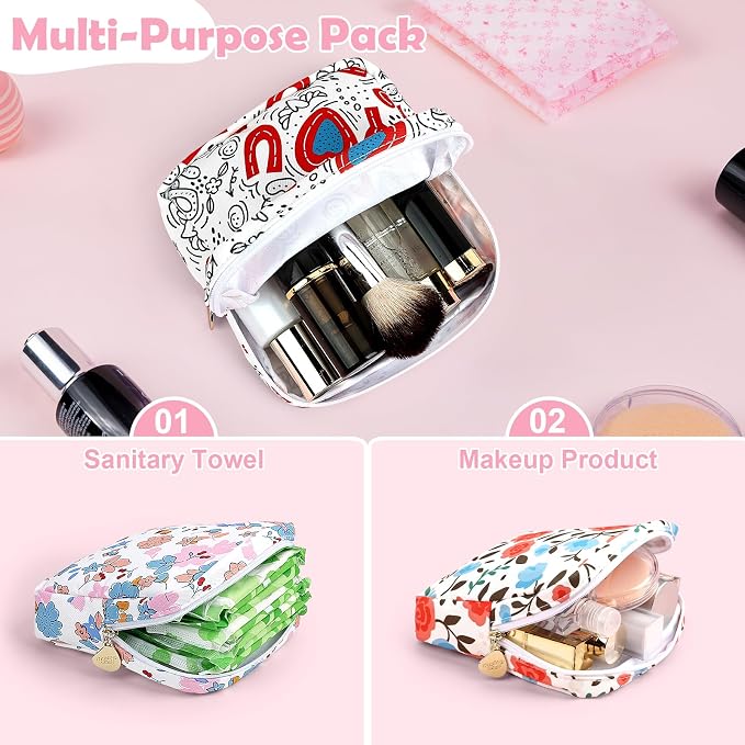 Sanitary Pad Storage Bag Portable Period Bag for Teen Pads/Sanitary Napkins/Small Tampons, Sanitary Napkin Storage Bag First Period Gifts for Teen Girls (White Puppy)