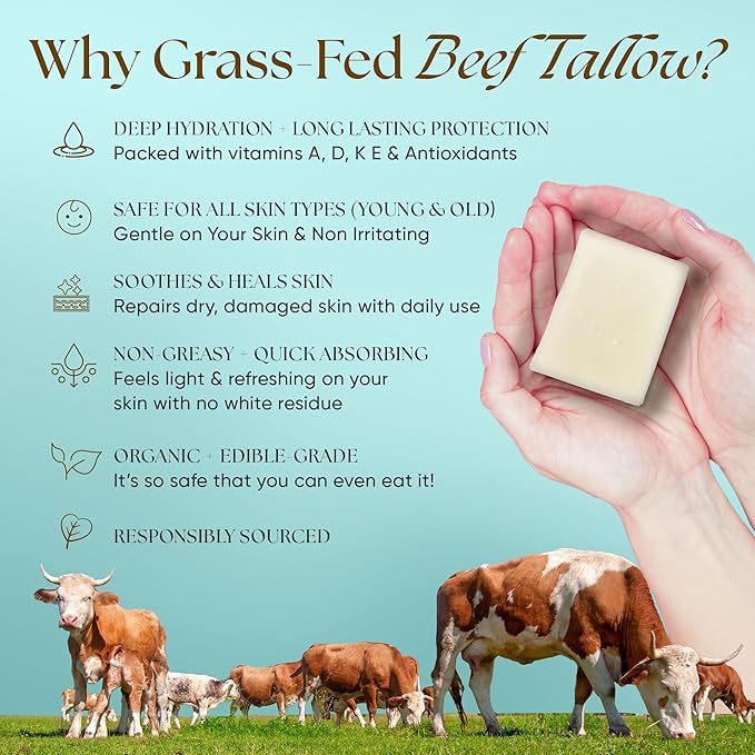 2-Pack Beef Tallow Soap Bar Grass Fed – Organic Body Soaps, Face Tallow Soap Bar for Women – All Natural Soaps for Sensitive Skin, Moisturizing & Nourishing Cleanser for All Skin Types, In Unscented