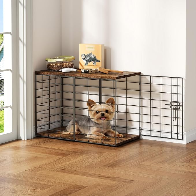 24in Extra Small Dog Crate Furniture, Indoor Kennel End Table under 10 lb，Stylish Durable Indoor Dog Kennel with Storage Top & Secure Lock, Decorative Pet Cage for Chihuahua Yorkie & XS Dog