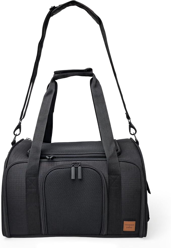 Airline-Approved Pet Carrier with Expandable Pop-Up Mesh Window, Waterproof Bottom & Plush Washable Pad (Black)