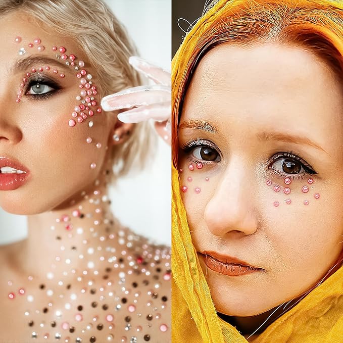 Rhinestone Stickers for Crafts Clear Crystal Tweezers Decals Face Gems Pearls for Makeup Stick on Body 3/4/5/6MM Pink Hair Nails Craft DIY Gems for Nails Makeup Decor 975PCS