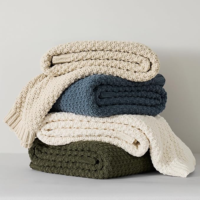 EVERGRACEHOME Chunky Chenille Knit Throw Blanket, 60 x 80, Olive Green | Sculpted Moss Stitch, Chic Modern Farmhouse, All-Season Warmth, OEKO-TEX® Certified, Elegant Blanket for Couch, Bed, Sofa