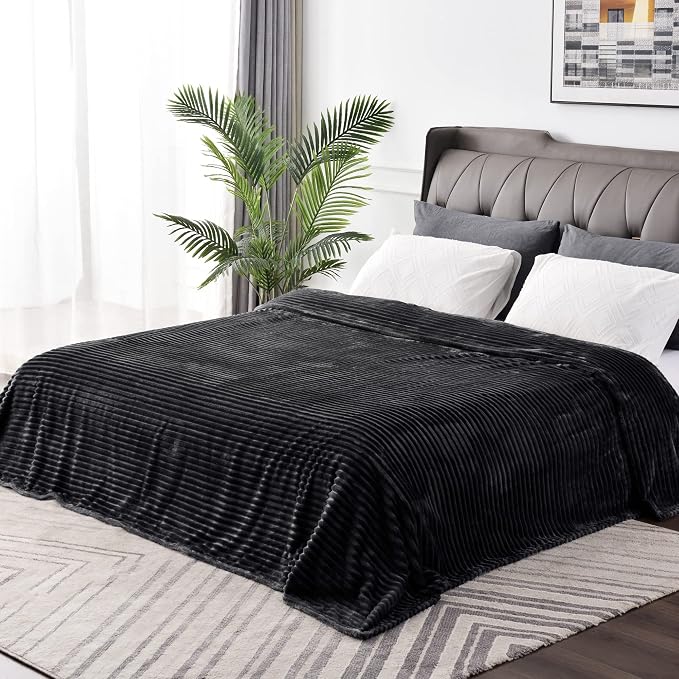 BEDELITE 3D Ribbed Jacquard Black Full Size Blankes for Bed, 84x90 Inch | Soft Warm Decorative Fluffy Blanket, Cozy Fuzzy Lightweight Plush Fleece Throw Blankets for Bed, Room Decor, Gift for Women