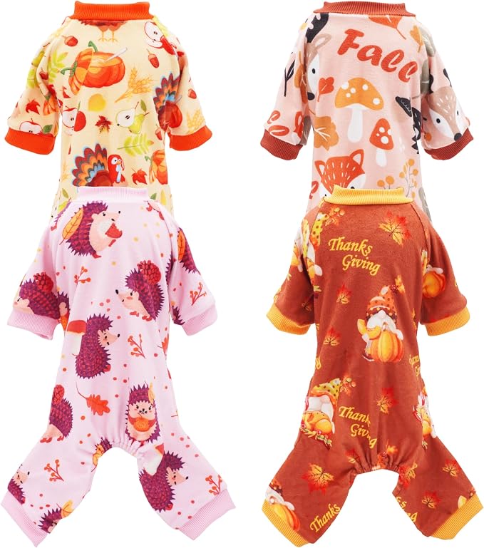 PET SHOW 4 Pack Fall Velvet Dog Pajamas for Medium Dogs