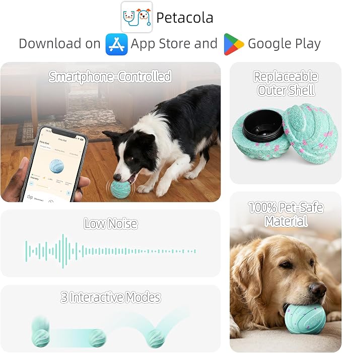 APP-Controlled Smart Dog Toy Ball, Automatic Rolling & Bouncing Interactive Pet Ball with 3 Motion Modes, Durable E-TPU Shell, USB Rechargeable Self-Moving Toy for Medium & Large Dogs