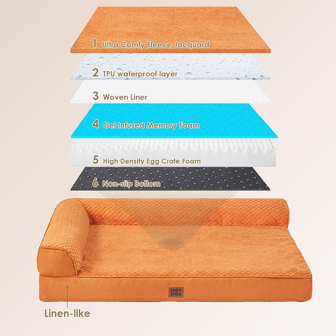 EHEYCIGA Orthopedic Dog Bed Medium Size, Memory Foam Dog Bed, Pumpkin | Small Dog Sofa with Washable Removable Cover, Waterproof Pet Couch for Crate with Nonskid Bottom, 30x20x6