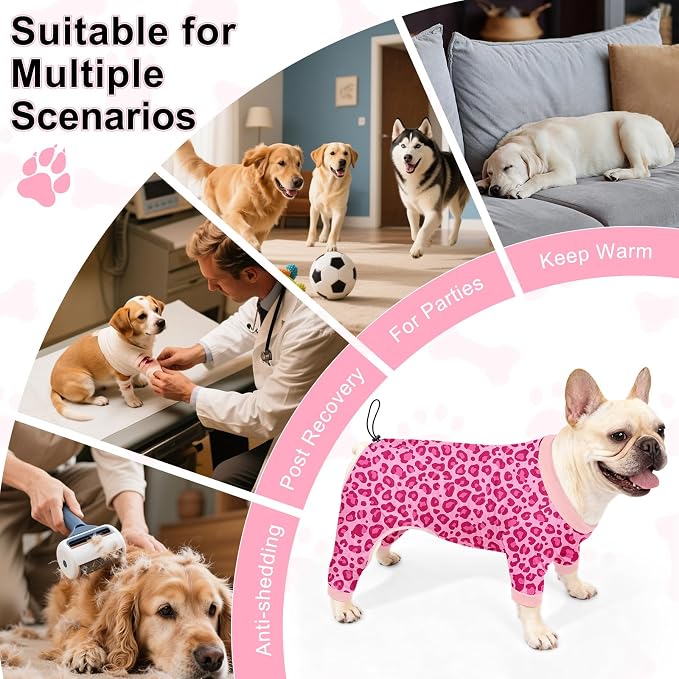 Bienbee Dog Pajamas, 4 Pack Adjustable Onesies for Small to Large Dogs L | Dog Shedding Suit with Soft Fabric, Breathable & Stretchy, and Adjustable Back Length for Sleeping Lounging and Daily Use