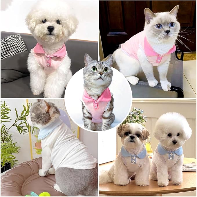 2 Pack Dog Tshirts for Small Dogs Polo Shirt Stretchy Dog T Shirt Breathable Dogs Cooling Vest Girl Boy Puppy Dachshund French Bulldog Frenchie Chihuahua Clothes (Pink & White)