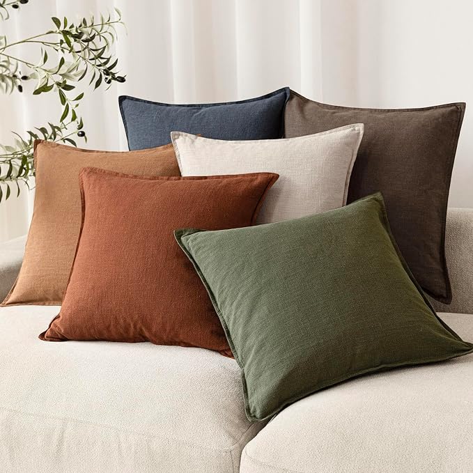 Foindtower Pack of 2, Decorative Linen Solid Throw Pillow Covers Soft Accent Cushion Case Farmhouse Neutral Pillowcase for Chair Couch Sofa Bedroom Living Room Home Decor 20 x 20 Inch Fall Rust Orange
